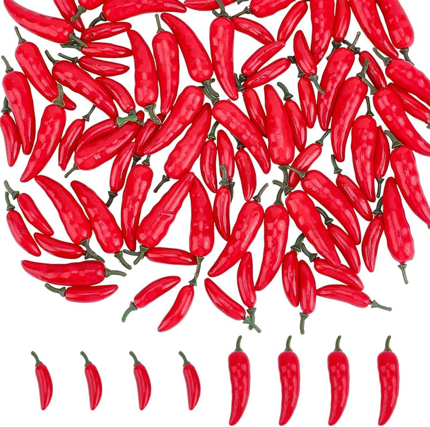 Homevero Mini kunstmatige hot chili pepers, 100 stuks (50 lange en 50 korte) voor decoratie