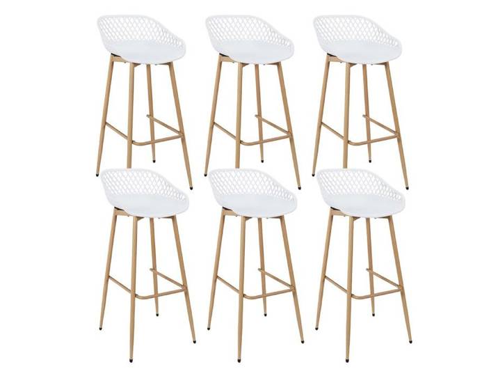 TRESSIE - Lot de 6 Tabourets Blancs Pieds Effet Bois Verni