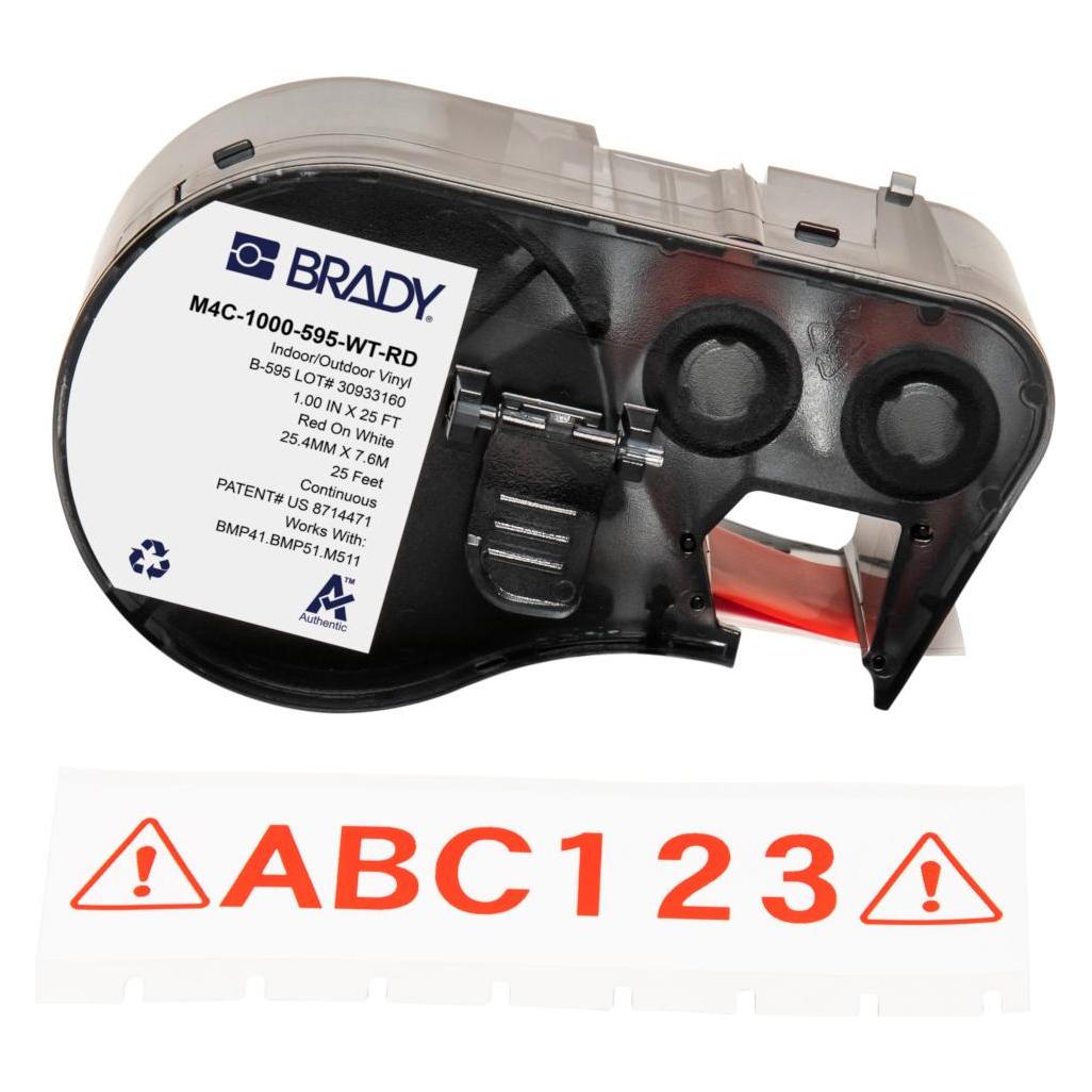Brady M4C-1000-595-WT-RD, Vinyl, Rot auf weiss, 25.40 mm x 7.62 m, permanent, Endlos (25.40 mm) (M4C-1000-595-WT-RD)