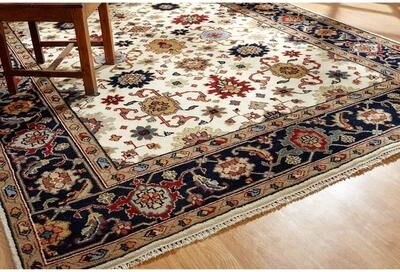 KALATY Umbria Ivory/ Navy Wool Hand-knotted Rug