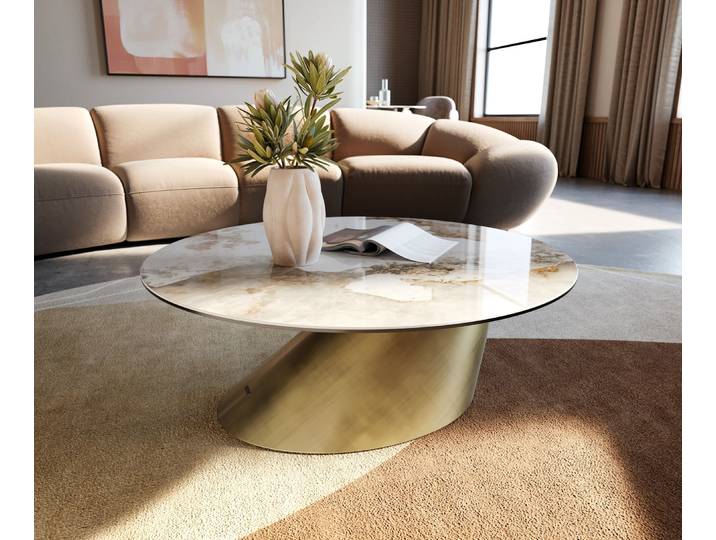 Couchtisch Edge Rund 90x90 cm Keramik Minas Melange Conis Metallic Gold, Couchtische
