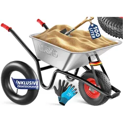 MASKO® Schubkarre Bauschubkarre Gartenschubkarre 100 Liter bis 250kg Luftreifen mit Stahlfelge verzinkt Stahlrahmen Garten Karre Schiebkarre Transportkarre inkl. Arbeitshandschuhe