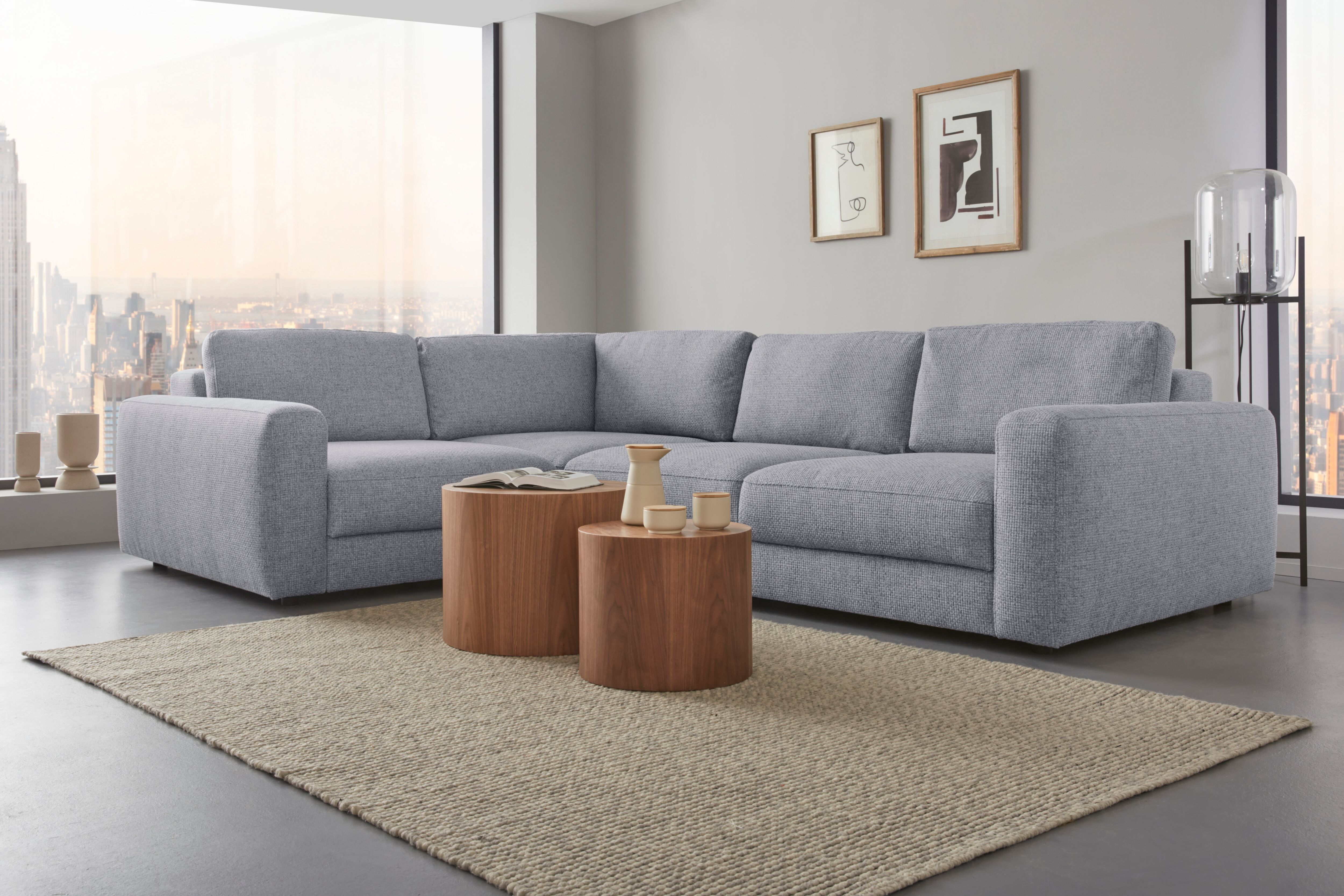 Ecksofa HOME AFFAIRE "Bloomfield, Breite 304cm, Mega Polsterecke mit viel Platz, L-Form", grau (antarctica), B:224cm H:84cm T:304cm, 100% Polyester, Sofas, Ecksofa, extra tiefe Sitzfläche, wahlweise mit Sitztiefenverstellung antarctica B/H/T: 224cm x 84cm