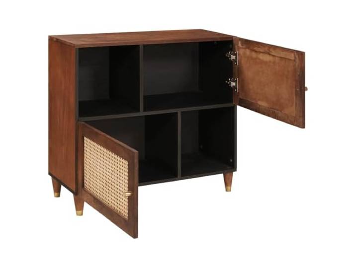 GFMGUEMV Sideboard Braun 80 x 33,5 x 75 cm aus Massivholz Mango mit Rattan Massivholz Mango, Rattan-Details, warme Braunfarbe, stabile Regalböden, einfache Montage, vielseitig nutzbar