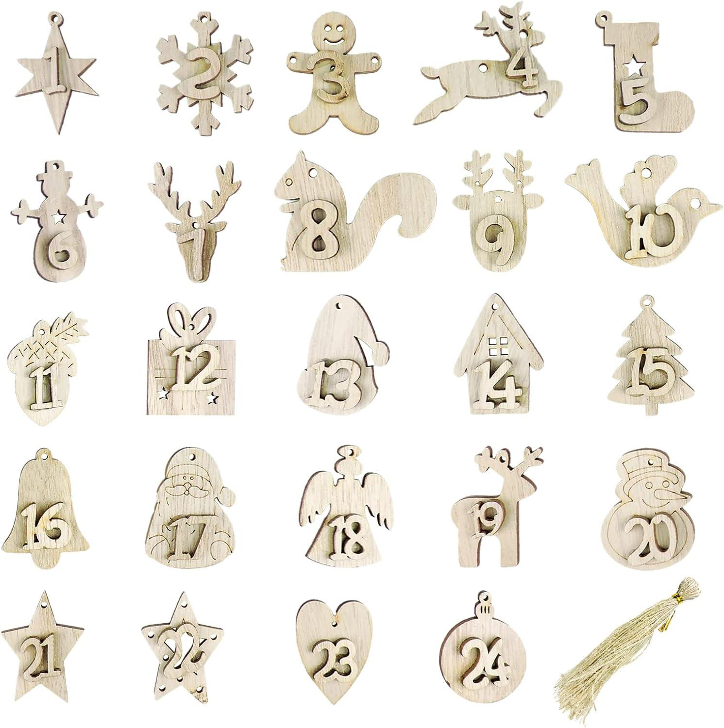 oCreon Houten adventskalender cijfers 1-24 met hanger voor kerstdecoratie