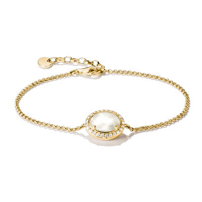 Armband THOMAS SABO "Fluid Elegance Armband gelbgoldfarben" Gr. 19, gold (gelbgoldfarben, kristallweiß, weiß, kristallweiß), Armbänder, Damen, 19, Metall, Armband, mit Zirkonia (synth.) - mit Perlmutt