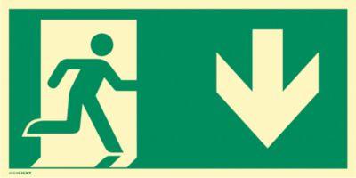moedel Fluchtwegschild "Notausgang rechts Pfeil unten", nach ISO 7010 E002, Kunststoff, langnachleuchtend, B 297 x H 148 mm