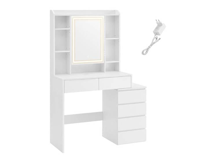 Coiffeuse - HELLOSHOP26 - Miroir LED réglable - Rangement modulable - Design contemporain - Blanc