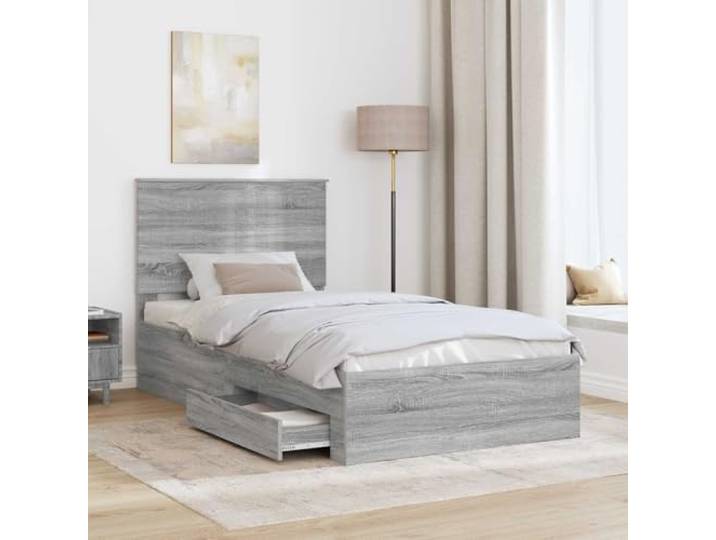 SKTQYQO Bettgestell grau Sonoma 100 x 200 cm Technisches Holz, modernes Design, mit Kopfteil, Stauraum