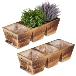 Relaxdays Holz Blumenkasten mit 3 Fächern Braun