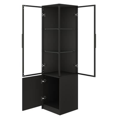 MODFU Eckvitrine aus Spanplatte in Schwarz mit LED-Beleuchtung, 40 x 40 x 160 cm