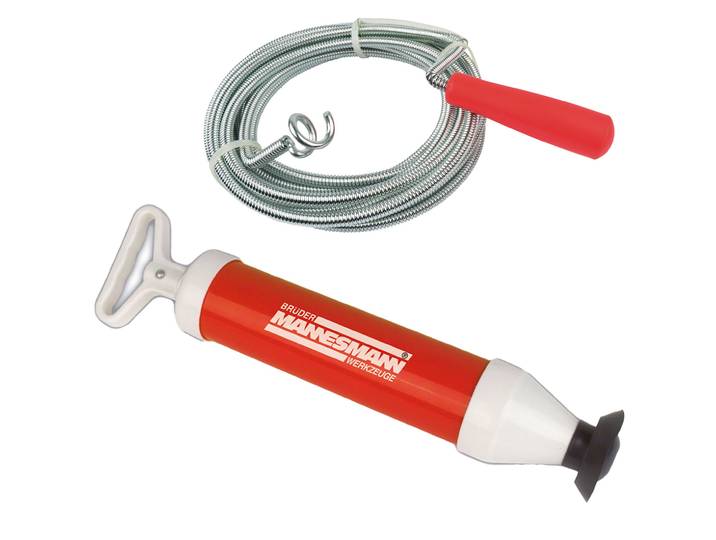 Rohrreiniger-Set mit Pumpe und Abfluss-Spirale, 5 m