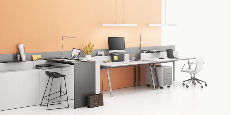 PLAN Bürotisch DOUBLE LAYERS, 160x160 cm, weiß/grau