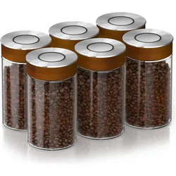 Arendo Vorratsgläser 6er Set 1000 ml Borosilikatglas, luftdicht, Klickdeckel mit Akazienholzring, Vorratsbehälter, Transparent