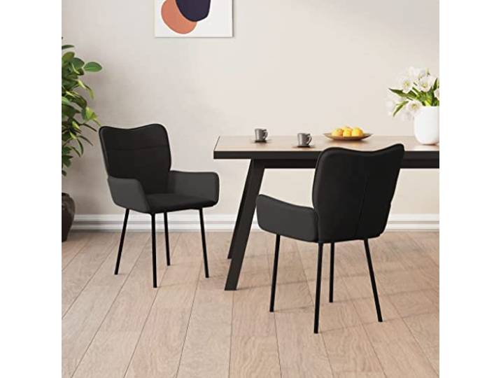 KTHLBRH Esszimmerstuehle 2 STK. Schwarz Samt mit Metallrahmen Weicher Samtbezug, ergonomische Polsterung, robuste Konstruktion, vielseitig einsetzbar