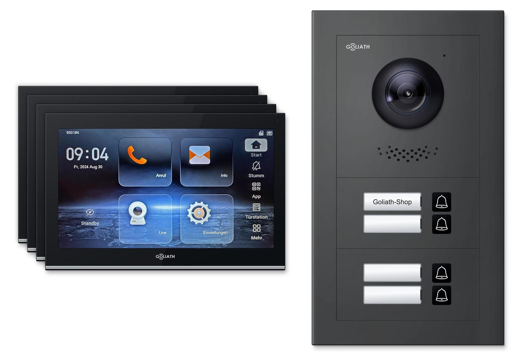 Goliath Premium IP GL-IPH400A.2 Video-Türsprechanlage, 4 Familien, 4× 10 Zoll Schwarz, Anthrazit, Unterputz