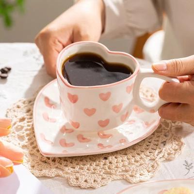 Inspired Living Hand Painted Ceramic Heart Handle Mug (201300ml) Romantic Love Coffee & Tea Cup coffee Cup