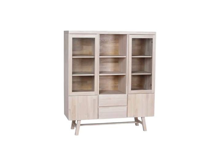 Hochwertiger Vitrinenschrank „Brooklyn“ aus massiver Eiche Eiche hell Rowico