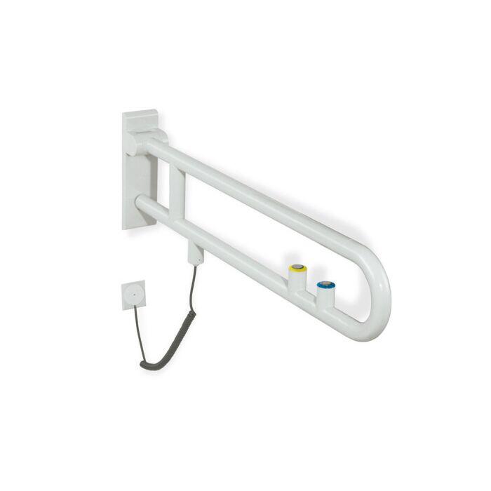 Hewi 801 E-Stützklappgriff 801.50.70090 700 mm, tiefschwarz, Spül-/Funktionstaste, gelber Ring