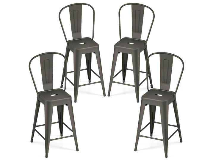 Costway Lot De 4 Tabourets De Bar Industriel En Métal (gris Industriel)