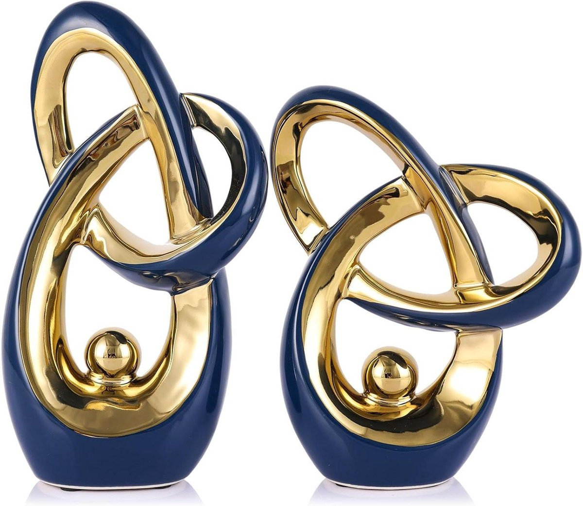 Abstracte keramische sculptuur voor woondecoratie in blauw en goud