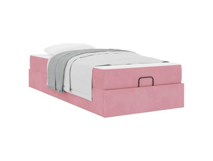 KTHLBRH Doppelbett aus rosafarbenem Samt mit Matratze 2 Stück Modernes Design, gepolsterte Struktur, weicher Stoff, geeignet für zeitgenössisches Zimmer