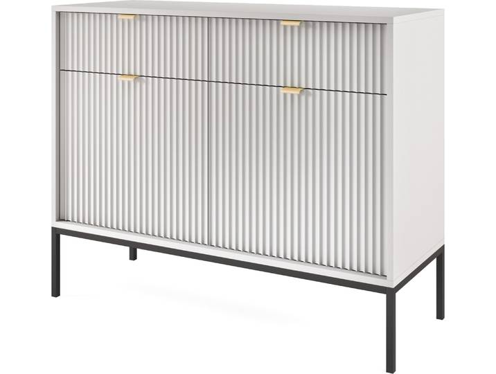 Selsey Sideboard Vellore Commode 2 portes avec 2 tiroirs\, Gris avec façades cannelées\, 104 cm
