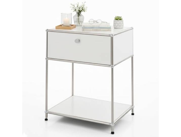 Floordirekt Regal, Metallregal, Beistelltisch - Weiß, Chrom, 63Hx50Bx40T cm - Modulares Stecksystem im modernen Design, Metall Regal für Wohnzimmer, Büro, Flur - Nachttisch Concept Epure MK-139