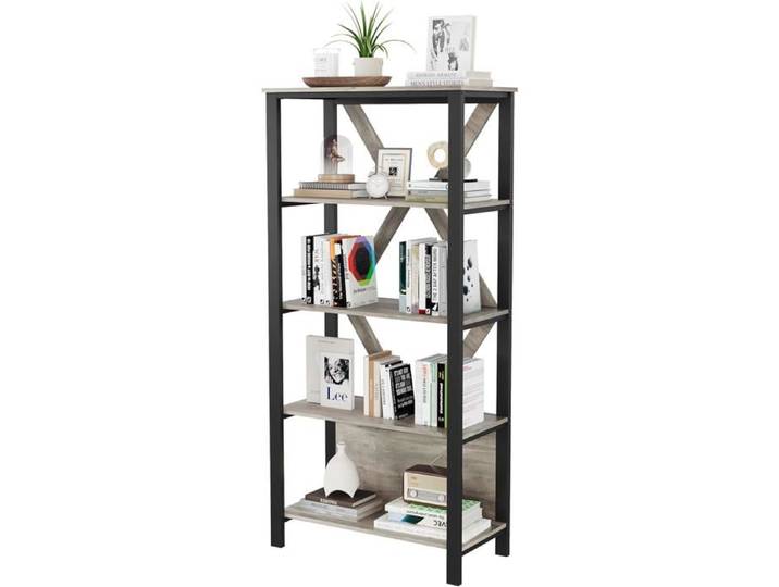 Bibliothèque à 5 étages avec LED - LUNSY - 80x40x167 cm - Éclairage LED - Contrôle via smartphone - Gris