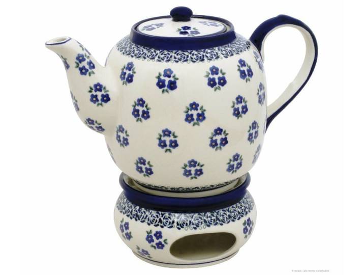 Bunzlauer Keramik Teekanne 1,5L Teekanne mit Stövchen – Zeitlos, kompakt-bauchige Form,Dekor 224a, 1,50 l