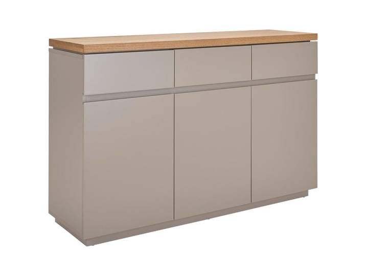 Mid.you Sideboard, Grau, Eiche, furniert, 3 Fächer, 130x85x40 cm, Wohnzimmer, Kommoden & Sideboards, Sideboards
