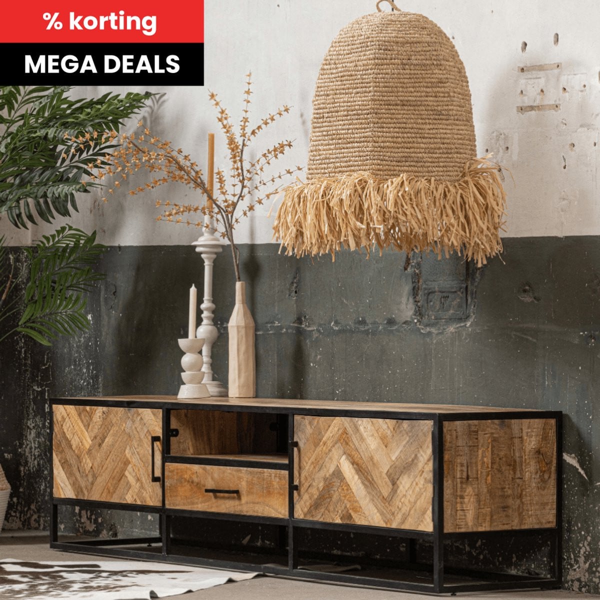New Haven Mangohouten TV Meubel Industrieel 165 cm