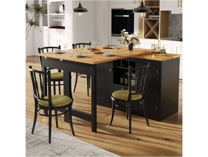 Modenuit Buffet bar extensible pivotant 120-180 x 40 x 76 cm avec rangements MDF noir et naturel
