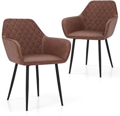 Costway Leisure Dining Chair Set of 2 with Curved Backrest and Wide Seat-Coffee