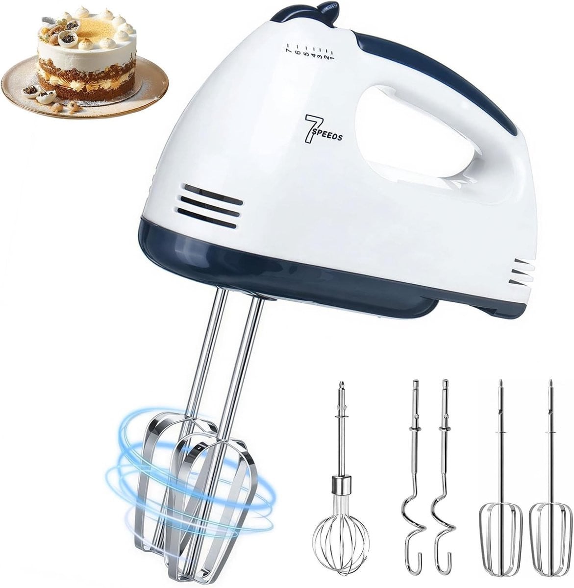 Elektrische handmixer met 5 snelheden en RVS accessoires voor bakken en koken