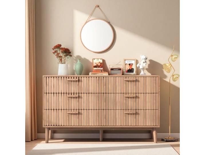 Commode 6 Tiroirs Buffet de Rangement Salon Commode en bois Commode chambre adulte Commode scandinave 100x34x73cm Bois naturel