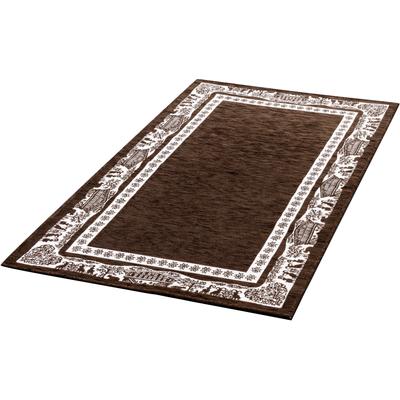 Teppich GINO FALCONE "Vintages Corji" Gr. 2, braun, B:80cm H:5mm L:150cm, Baumwolle, Chenille, Kunstfaser, Teppiche, Teppich, dekoratives Alpenmotiv in der Bordüre