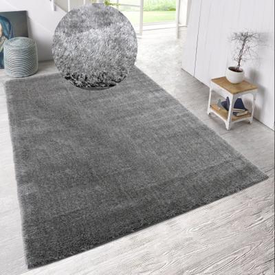Hochflor-Teppich MY HOME "Malin" Gr. 1, grau, B:60cm H:43mm L:90cm, Kunstfaser, Teppiche, Shaggy in Uni-Farben, einfarbig, leicht glänzend, besonders weich