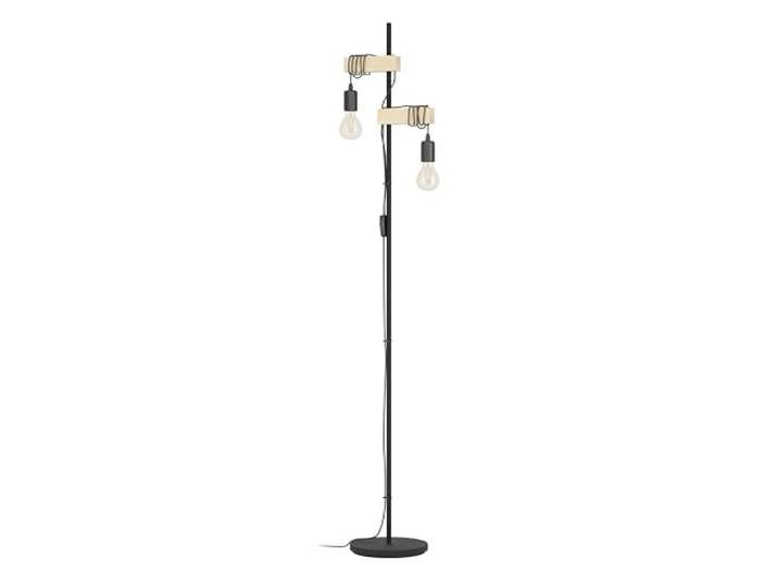 EGLO Stehlampe Townshend, 2-flammige Vintage Stehleuchte Lampe mit Holzbalken, Retro Standleuchte aus Metall in Schwarz und Holz in Natur, FSC zertifiziert, E27 Fassung