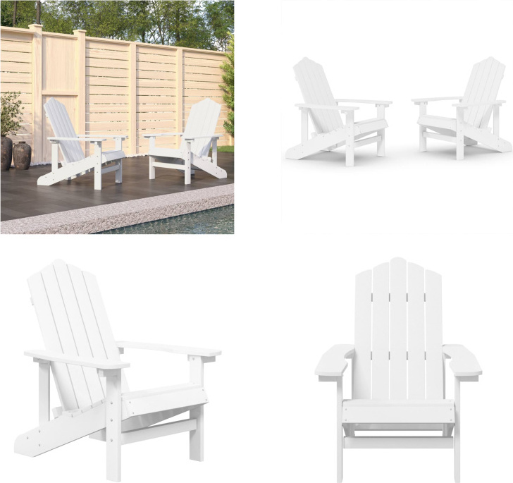 vidaXL Adirondack Gartenstühle 2 Stk. HDPE Weiß - Gartenstuhl - Gartenstühle - Outdoor Stuhl - Gartensessel