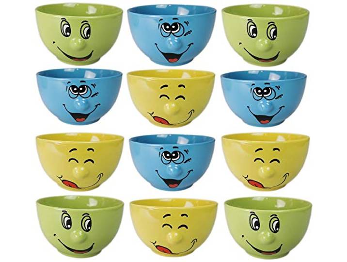 Ingbertson Zwinkerli Becher & Schalen Set – Keramik/Porzellan – Kaffeebecher 350 ml, Müslischale 500 ml oder Set – zufällige Farbe – für Kaffee, Tee, Müsli, Dessert (12 Müslischalen)