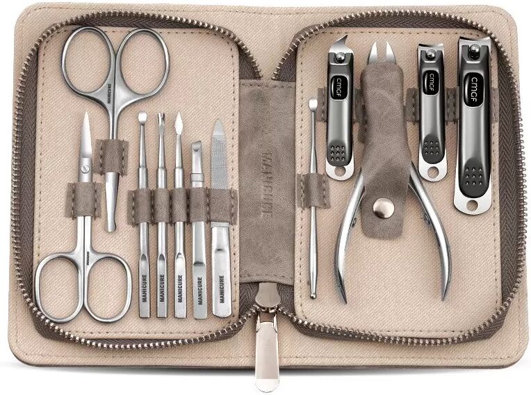 INF 12-teiliges Nagelknipser-Set: Professionelle Nagelpflege für zu Hause und unterwegs Grau
