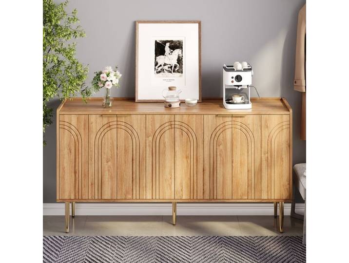 Buffet Moderne pour Salon 4 Portes avec Étagères Réglables MDF Aspect Bois Naturel 140x38x75cm