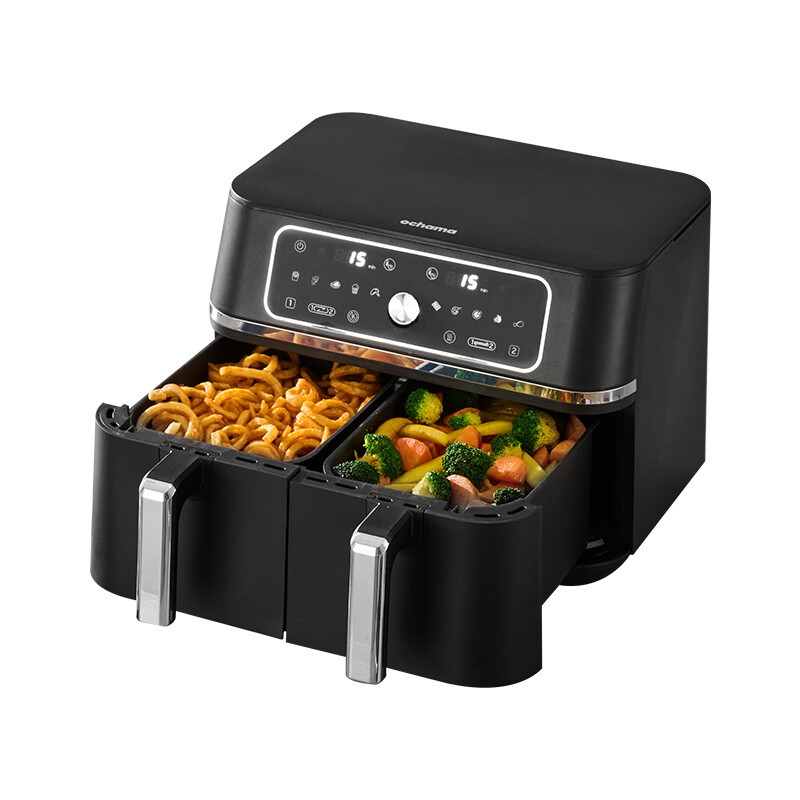 Ochama Airfryer met twee kamers, 9 liter, 10-in-1 multifunctionele keukenmachine en oven