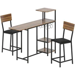 BARTISCH mit Barhocker Set, 3-tlg. 2 Barstühlen, Stahlrahmen Braun