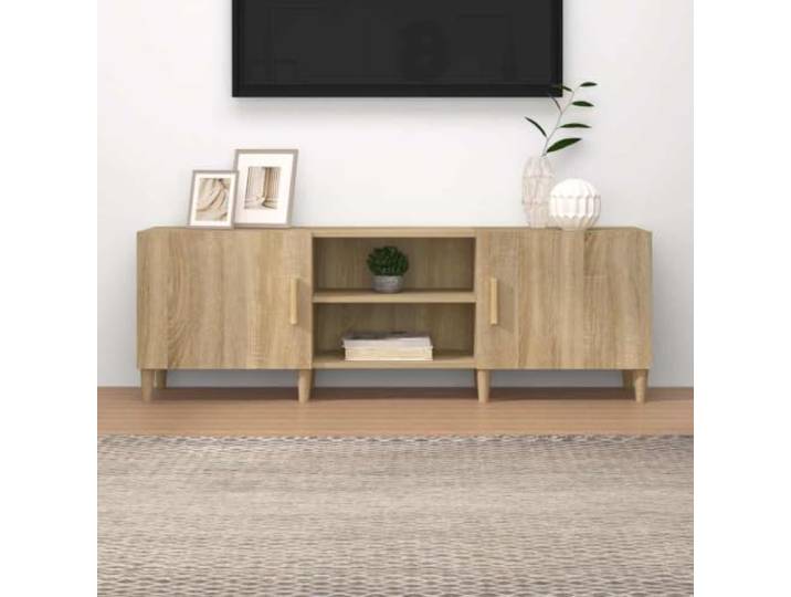 HEFZGDB TV-Schrank Sonoma-Eiche 150x30x50 cm Holzwerkstoff mit Fächern und Ablagen für Multimedia-Geräte und Stauraum, Stabile Tischplatte und Wandhalterung für Sicherheit,