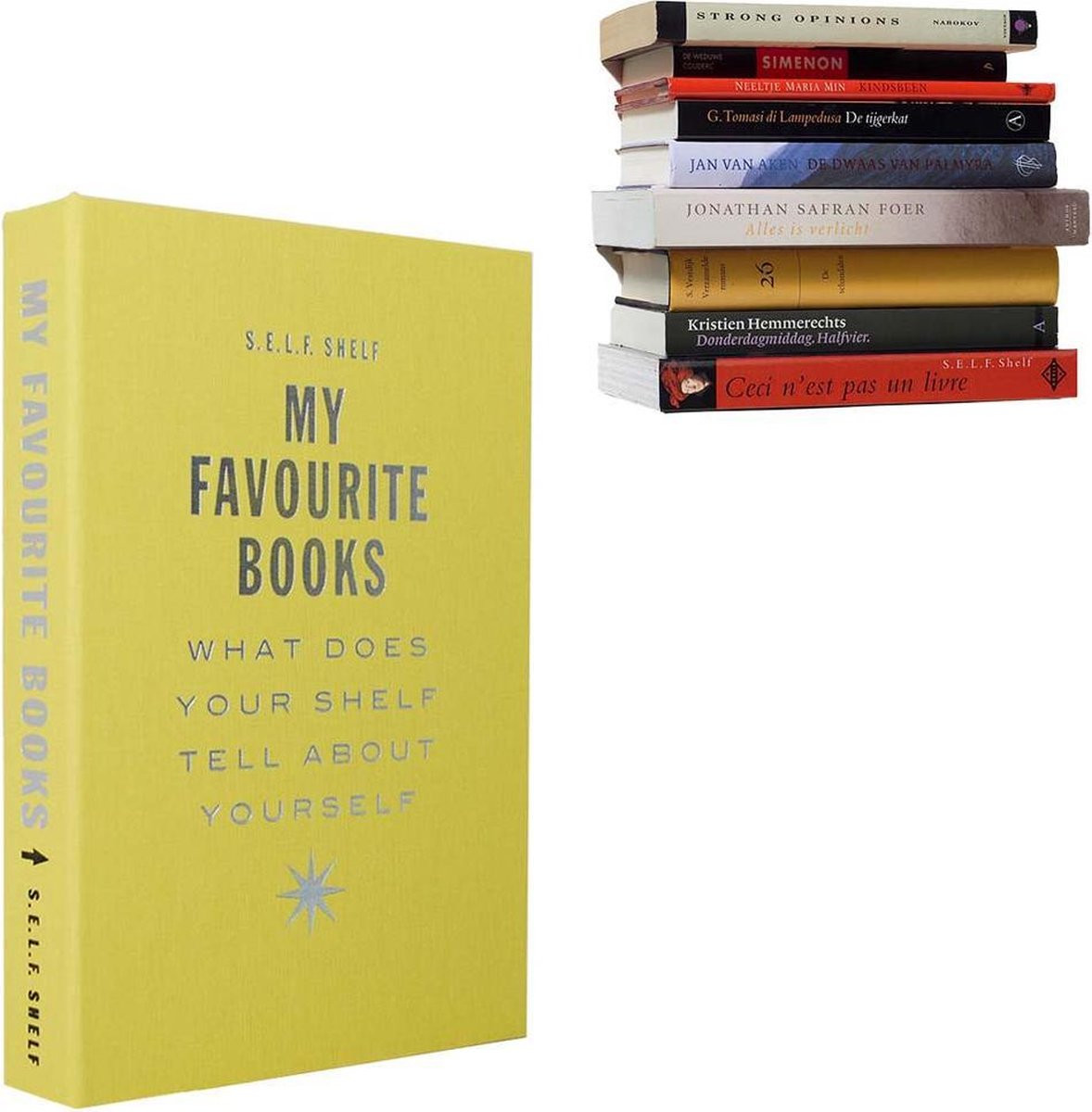 Boekenplank Selfshelf My favourite books - Linnen - Geel - B: 15,5 cm, D: 22,5 cm, H: 3,5 cm