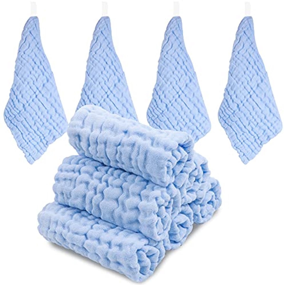 Set van 10 extra zachte en ademende katoenen mousseline babyhanddoeken voor pasgeborenen, 30 x 30 cm