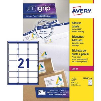 AVERY Zweckform Abziehhilfe QuickPEEL,ultragrip Adressetiketten L7160-100 haftend DIN A4 Weiß 63,5 x 38,1 mm 100 Blatt à 21 Etiketten