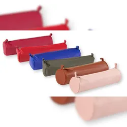 Clairefontaine 6x Schlampermäppchen rund aus gefärbtem Leder einfarbig 6 Farben sortiert Ø5,5x22cm - Sortiert 8718C